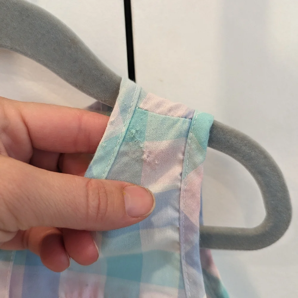 VINTAGE Dijon girls pink blue pastel plaid shortalls romper lace trimmed 2t